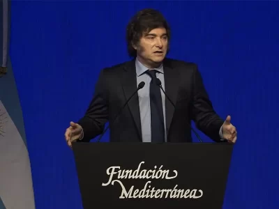 El presidente Argentino Javier Milei habló el miércoles durante más de una hora al celebrarse un nuevo aniversario de la Fundación Mediterránea.